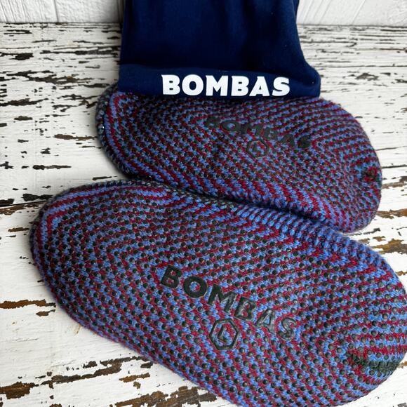 Bombas Gripper Slipper Merino Wool Blend Size Large Blue Green Red Pull On Sock - Picture 3 of 8